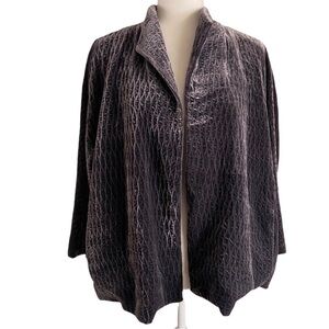 Eileen Fisher Jacket Women’s XL Silk Rayon Open Front Gray Velvet Blazer Lined